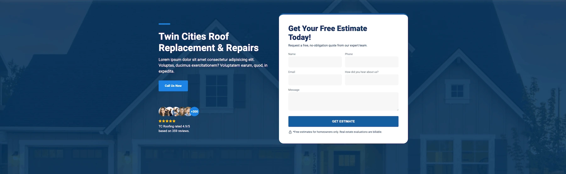 Roofing website design homepage